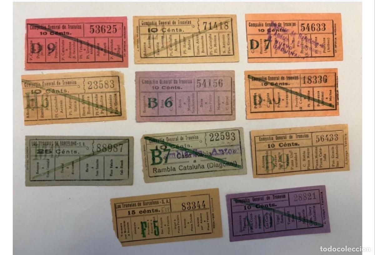 Coleccionismo billetes de transporte: LOTE BILLETES ANTIGUOS TRANV&Iacute;A BARCELONA DIFERENTES RECORRIDOS Y PRECIOS