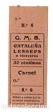 Coleccionismo billetes de transporte: Billete Tranv&iacute;a G.M.B. Catalu&ntilde;a Lesseps