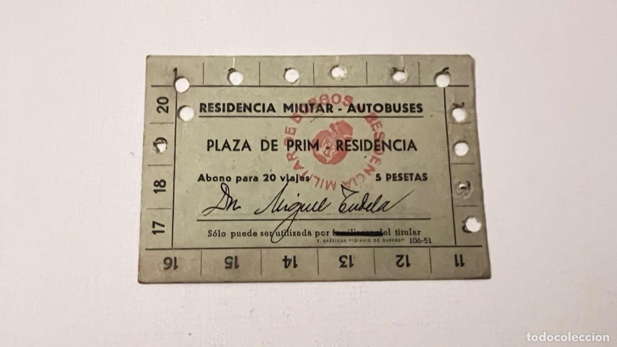 Coleccionismo billetes de transporte: Abono 20 viajes RESIDENCIA MILITAR BURGOS PLAZA PRIM AUTOBUSES bus