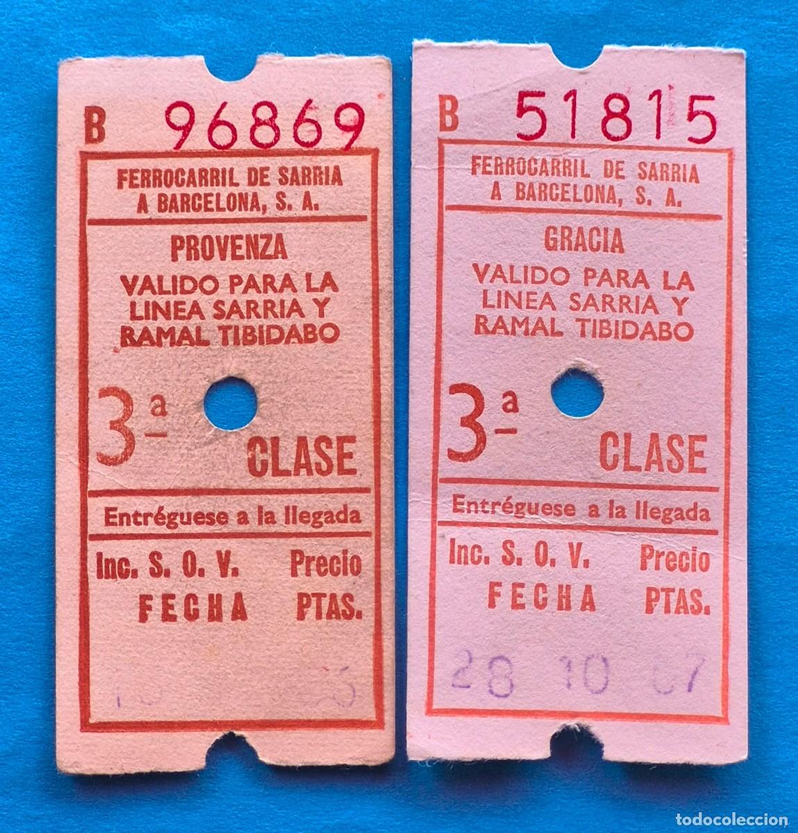 Coleccionismo billetes de transporte: 2 Billetes Capic&uacute;a FERROCARRIL DE SARRIA A BARCELONA &ndash; 3&ordf; Clase &ndash; 51815 - 96869