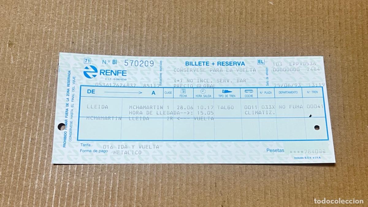 Coleccionismo billetes de transporte: Billete de tren ferrocarril LLEIDA CHAMARTIN MADRID 1993