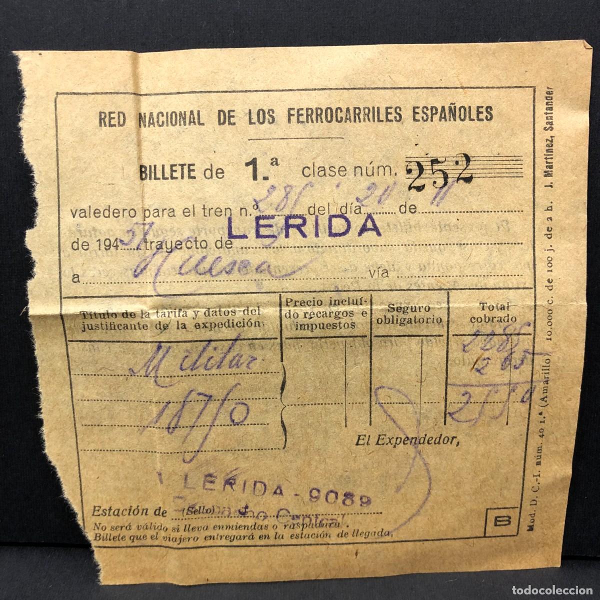 Coleccionismo billetes de transporte: RED NACIONAL DE LOS FERROCARRILES ESPA&Ntilde;OLES - L&Eacute;RIDA - HUESCA - BILLETE PARA MILITAR ESPA&Ntilde;OL / 511