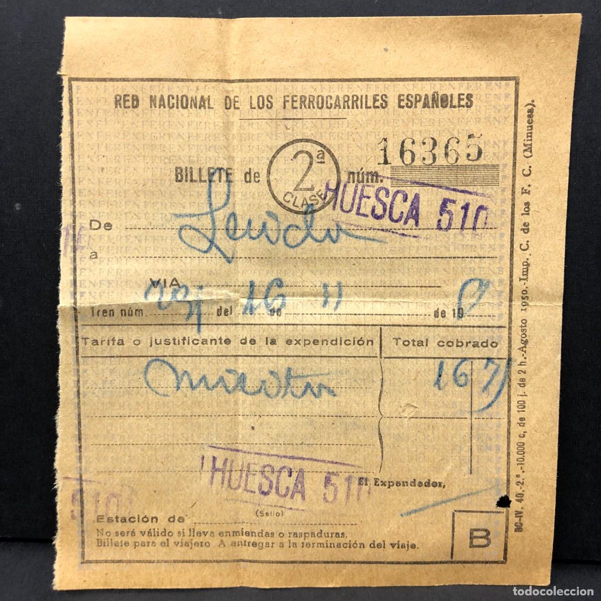 Coleccionismo billetes de transporte: RED NACIONAL DE LOS FERROCARRILES ESPA&Ntilde;OLES - L&Eacute;RIDA - HUESCA - BILLETE PARA MILITAR ESPA&Ntilde;OL / 512