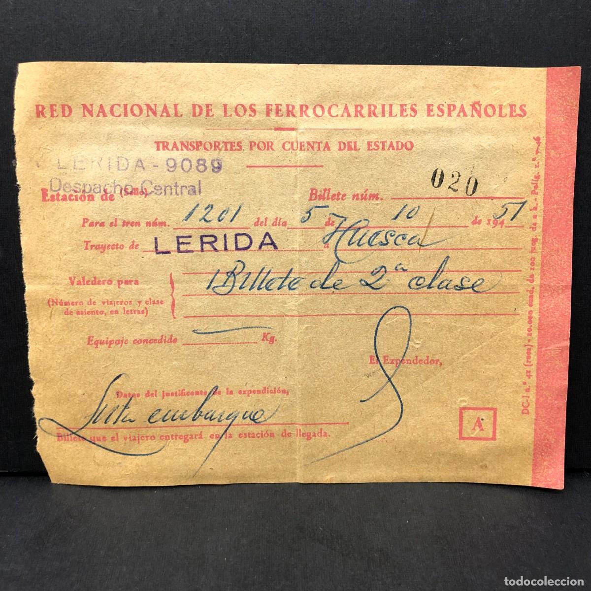 Coleccionismo billetes de transporte: RED NACIONAL DE LOS FERROCARRILES ESPA&Ntilde;OLES - L&Eacute;RIDA - HUESCA - BILLETE PARA MILITAR ESPA&Ntilde;OL / 513