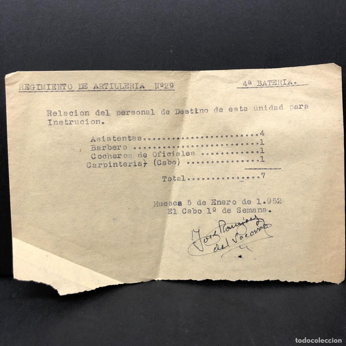 Coleccionismo billetes de transporte: REGIMIENTO ARTILLERIA DE MONTA&Ntilde;A NUM. 29 - HUESCA - RELACION DE PERSONAL - DOCUMENTO MILITAR / 518
