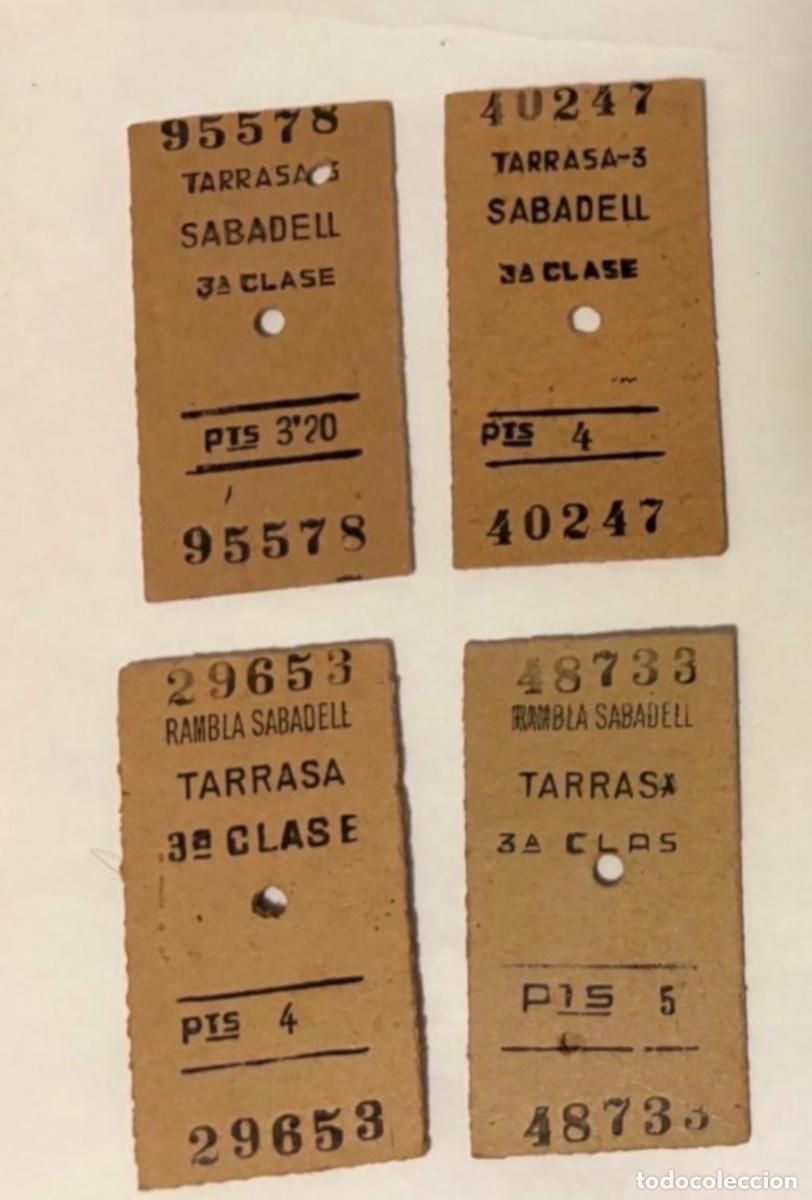 Coleccionismo billetes de transporte: LOTE 4 BILLETES ANTIGUOS FERROCARRIL TARRASA SABADELL - DISTINTAS TARIFAS