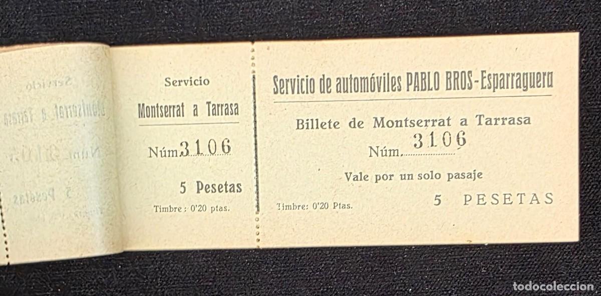 Coleccionismo billetes de transporte: Antiguo Talonario de Billetes Servicio de Autom&oacute;viles Pablo Bros. Esparraguera &ndash; Montserrat