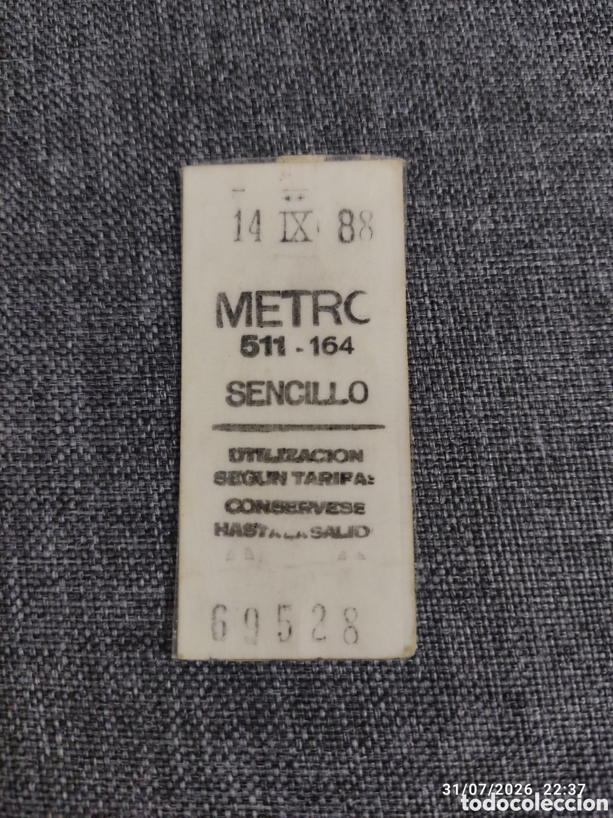 Coleccionismo billetes de transporte: Billete Metro 14 septiembre 1988