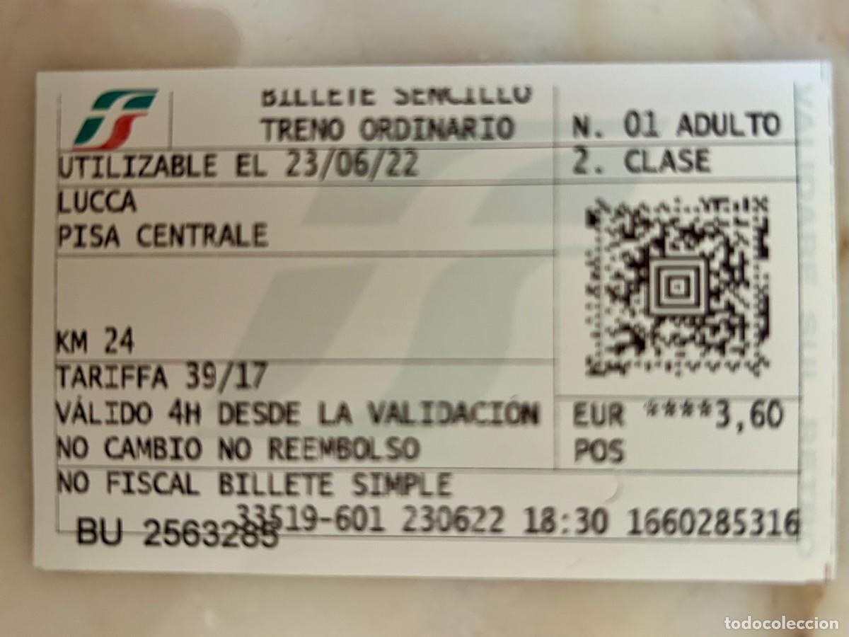 Coleccionismo billetes de transporte: BILLETE FERROCARRIL BILLETE SENCILLO TRENITALIA LUCCA - PISA CENTRALE 2022 - TRENO ORDINARIO