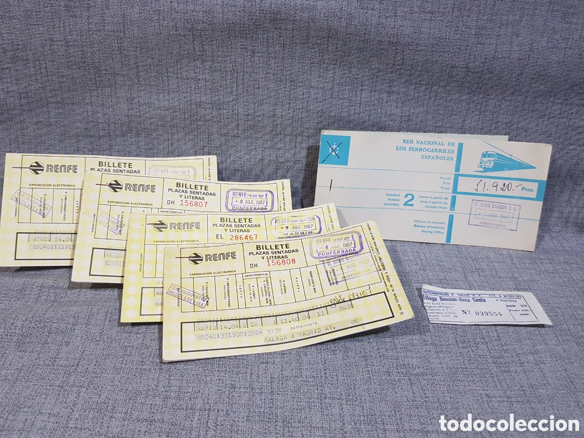 Coleccionismo billetes de transporte: BILLETES RENFE A&Ntilde;O 1987 PONFERRADA DESTINO MADRID M&Aacute;LAGA Y BILLETE M&Aacute;LAGA BENALM&Aacute;DENA COSTA
