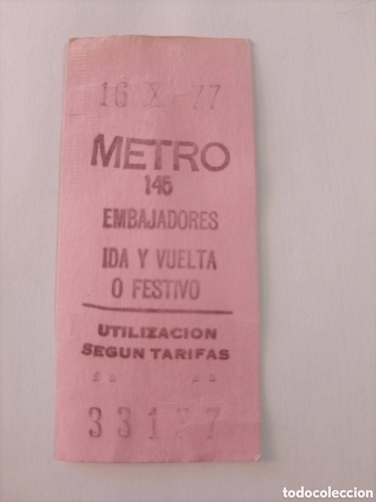 Coleccionismo billetes de transporte: Billete metro Madrid - 1977.