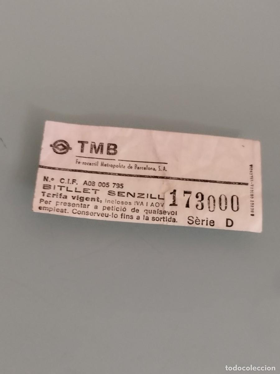 Coleccionismo billetes de transporte: Billete sencillo antiguo de TMB. Transportes metropolitanos Barcelona. A&ntilde;os 80-90.