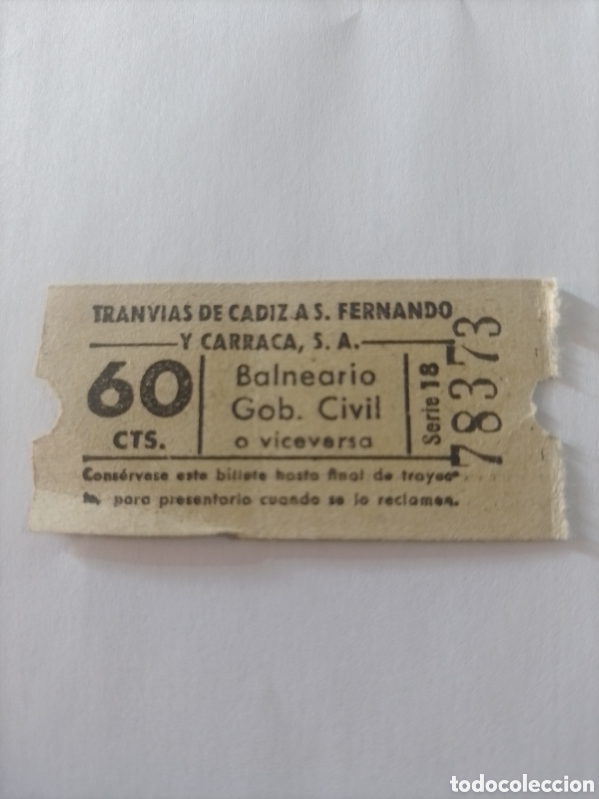 Coleccionismo billetes de transporte: Billete tranv&iacute;a de C&aacute;diz