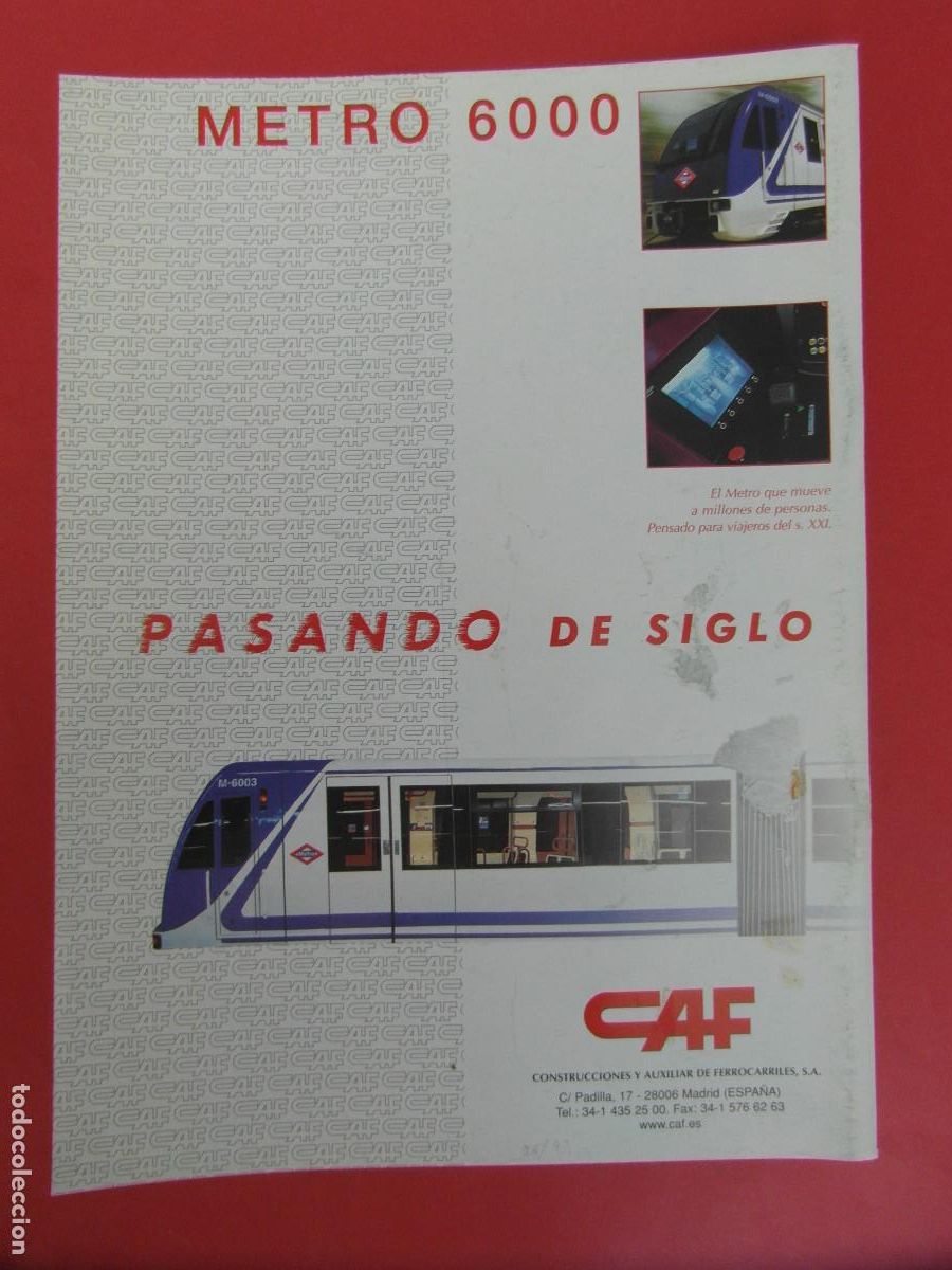 Coleccionismo billetes de transporte: PUBLICIDAD 1999 - REF: PUBTREN01 - CAF METRO MADRID- RENFE TREN FERROCARRIL LOCOMOTORA