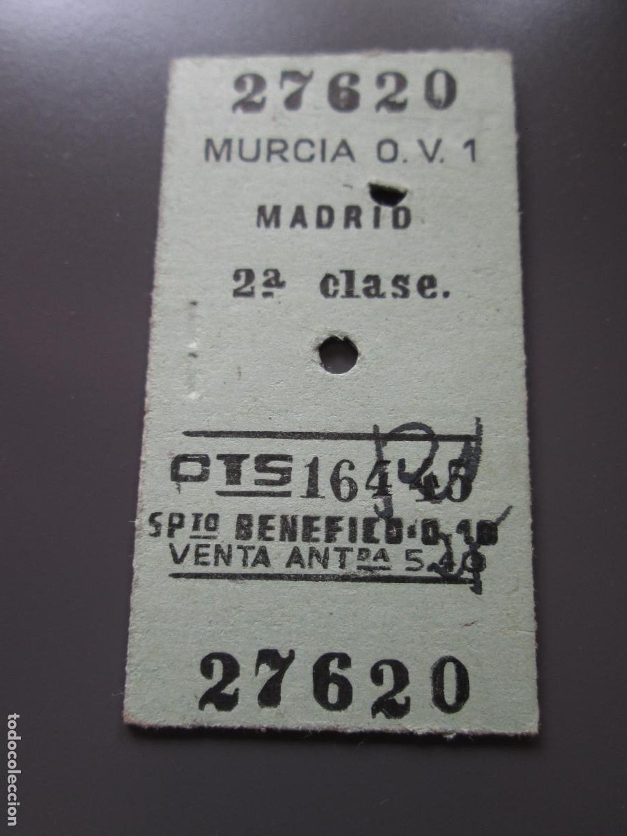 Coleccionismo billetes de transporte: BILLETE TRANSPORTE MURCIA MADRID