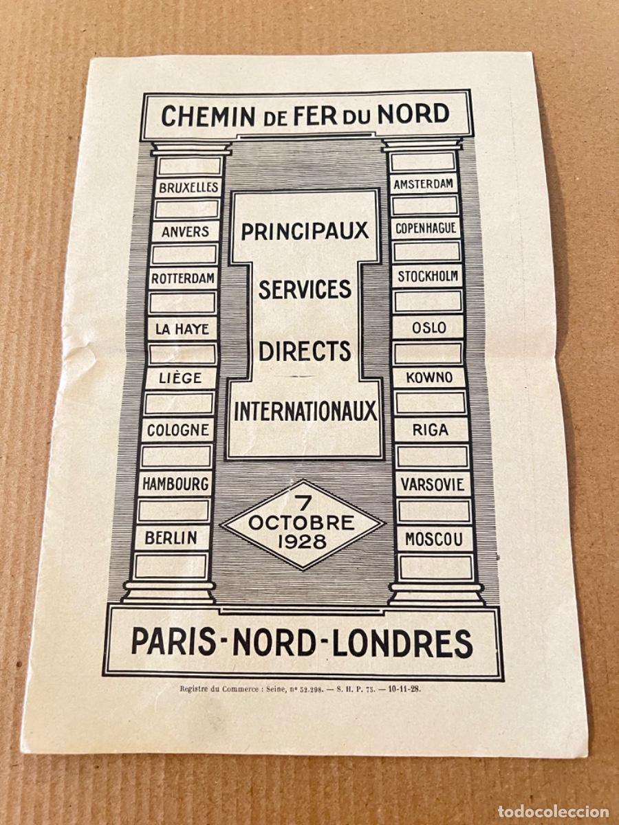 Coleccionismo billetes de transporte: PARIS-NORD LONDRES CHEMIN DE FER DU NORD 1928 servicios y horarios ferrocarriles
