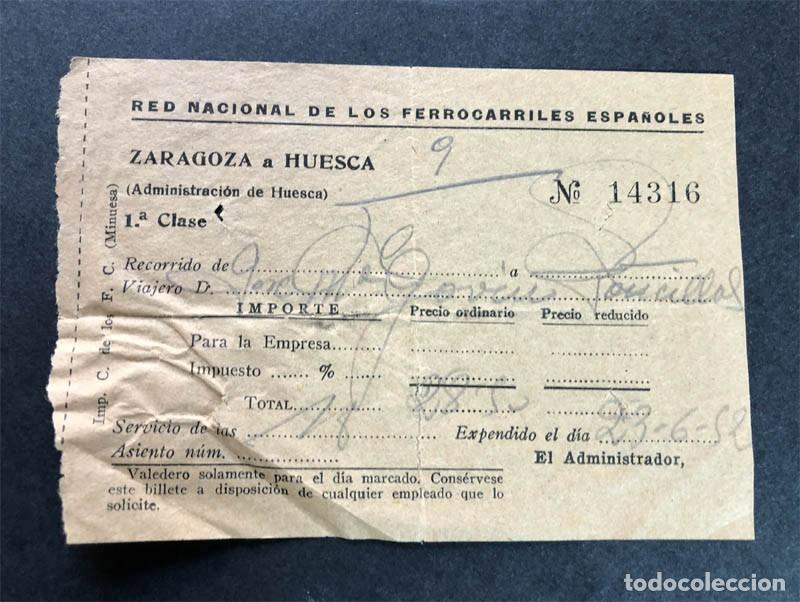 Coleccionismo billetes de transporte: BILLETE FERROCARRIL / ZARAGOZA - HUESCA A&Ntilde;O 1952