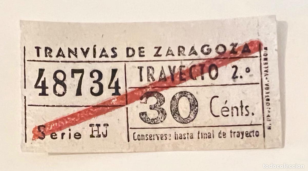 Coleccionismo billetes de transporte: Billete de tranv&iacute;as de Zaragoza 30 c&eacute;ntimos de peseta