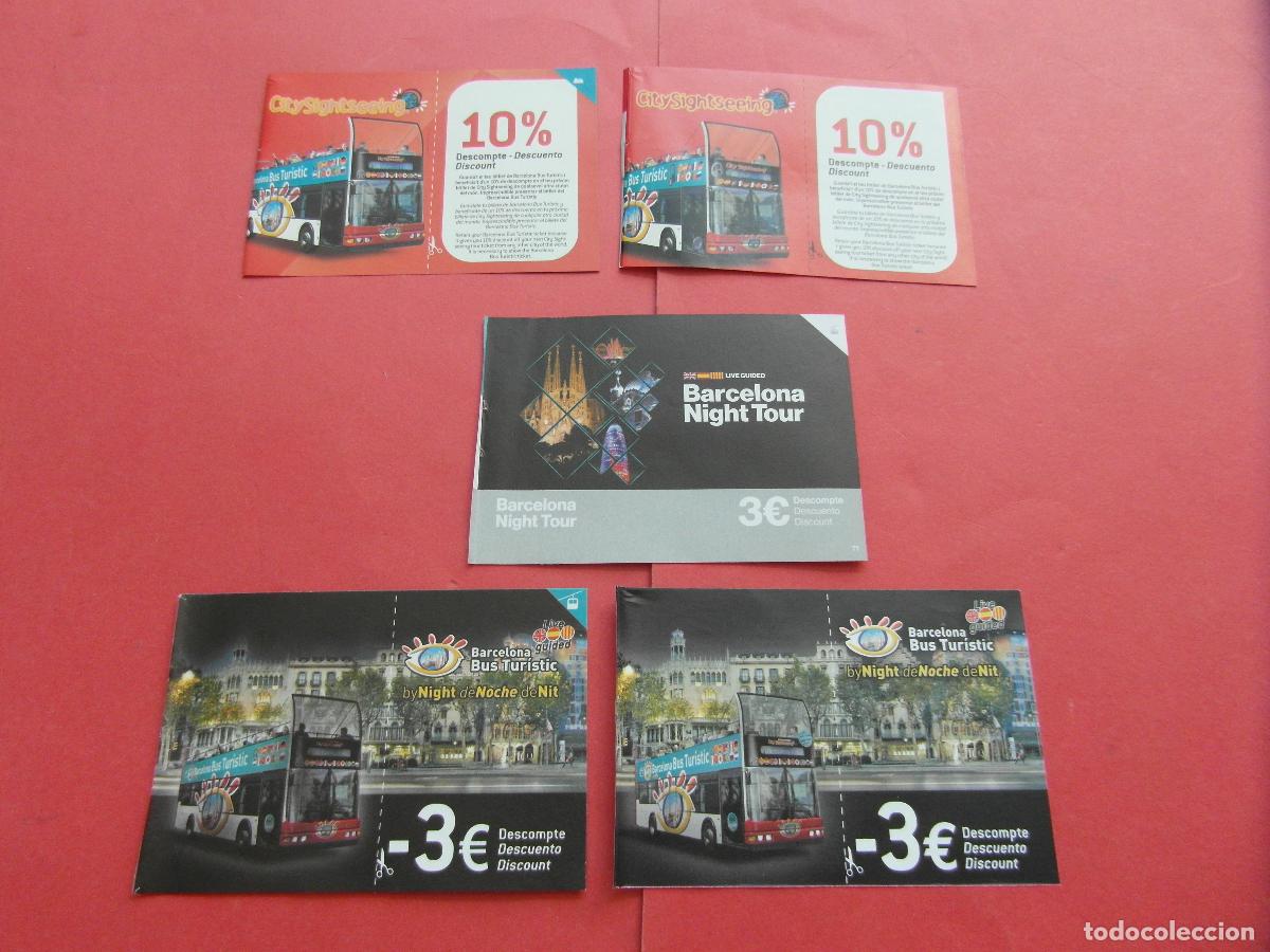 Coleccionismo billetes de transporte: REF: BCN100 - COL. BARCELONA 5 VALE DESCUENTO DIFERENTES A&Ntilde;OS AUTOBUS TURISTICO Y NOCTURNO -LEE