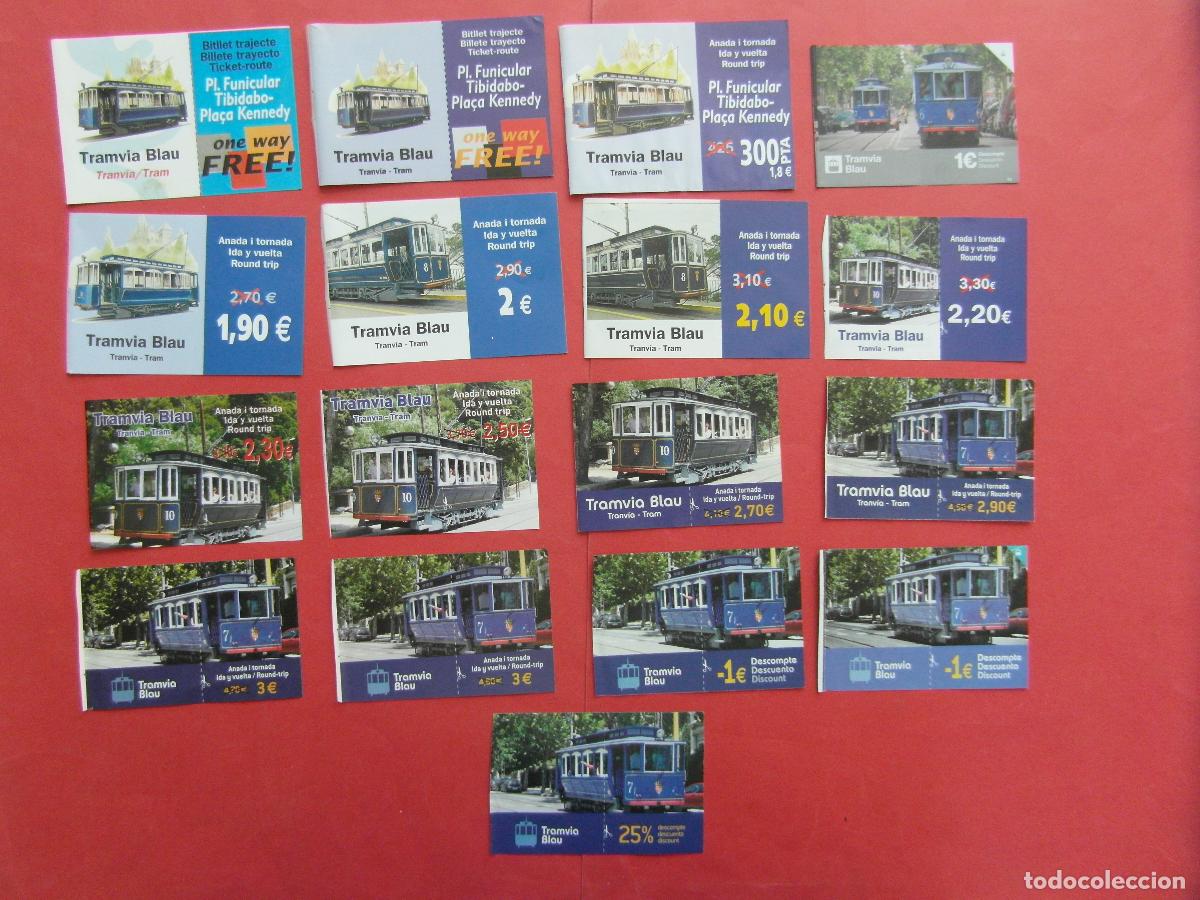 Coleccionismo billetes de transporte: REF: BCN100 - COL. BARCELONA 17 VALE DESCUENTO DIFERENTES A&Ntilde;OS TRANVIA BLAU AZUL TIBIDABO -LEE
