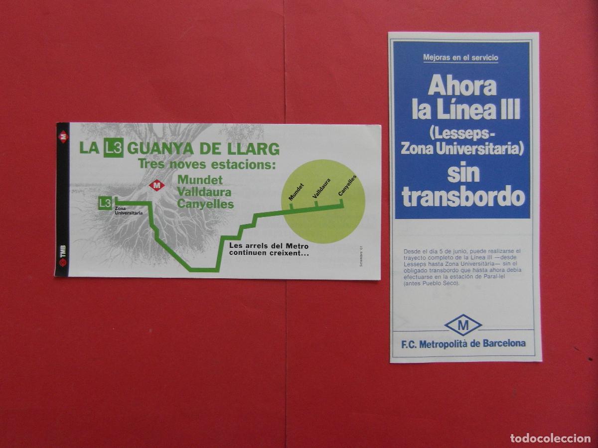 Coleccionismo billetes de transporte: REF: BCN100 - COL. BARCELONA METRO 2 FOLLETOS HISTORICOS LINEA 3 PROLONGACION PARADAS -LEEINT