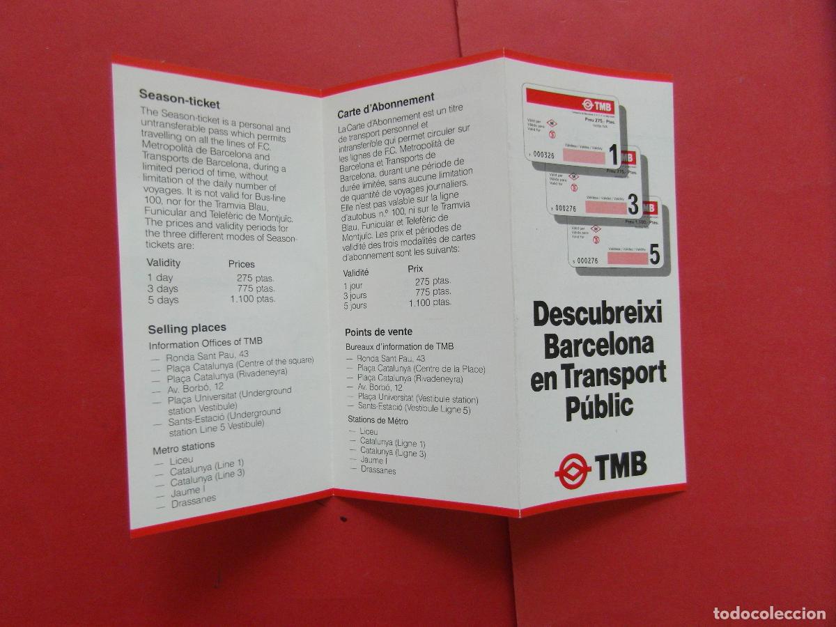 Coleccionismo billetes de transporte: REF: BCN100 - COL. BARCELONA - FOLLETO HISTORICO PASES 1, 3 Y 5 DIAS METRO AUTOBUS -LEEINT