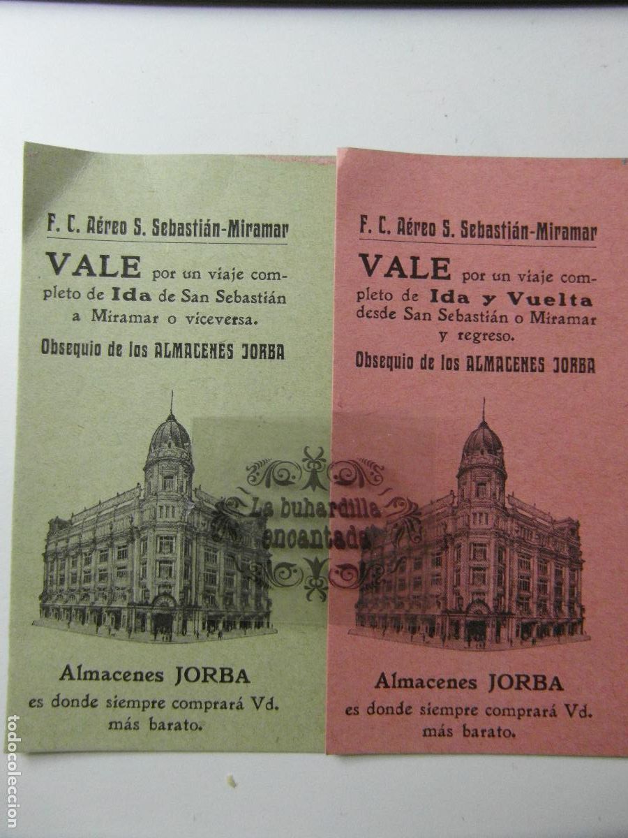 Coleccionismo billetes de transporte: 2 VALE IDA Y VUELTA Y ISA SAN SEBASTIAN A MIRAMAR AEREO PUERTO ALMACENES JORBA