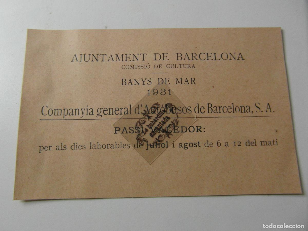 Coleccionismo billetes de transporte: COMPA&Ntilde;IA GENERAL DE AUTOBUSES C.G.A. PASE BA&Ntilde;OS DE MAR 1931 DIAS DE JULIO Y AGOSTO DE 6 A 12 MA&Ntilde;ANA