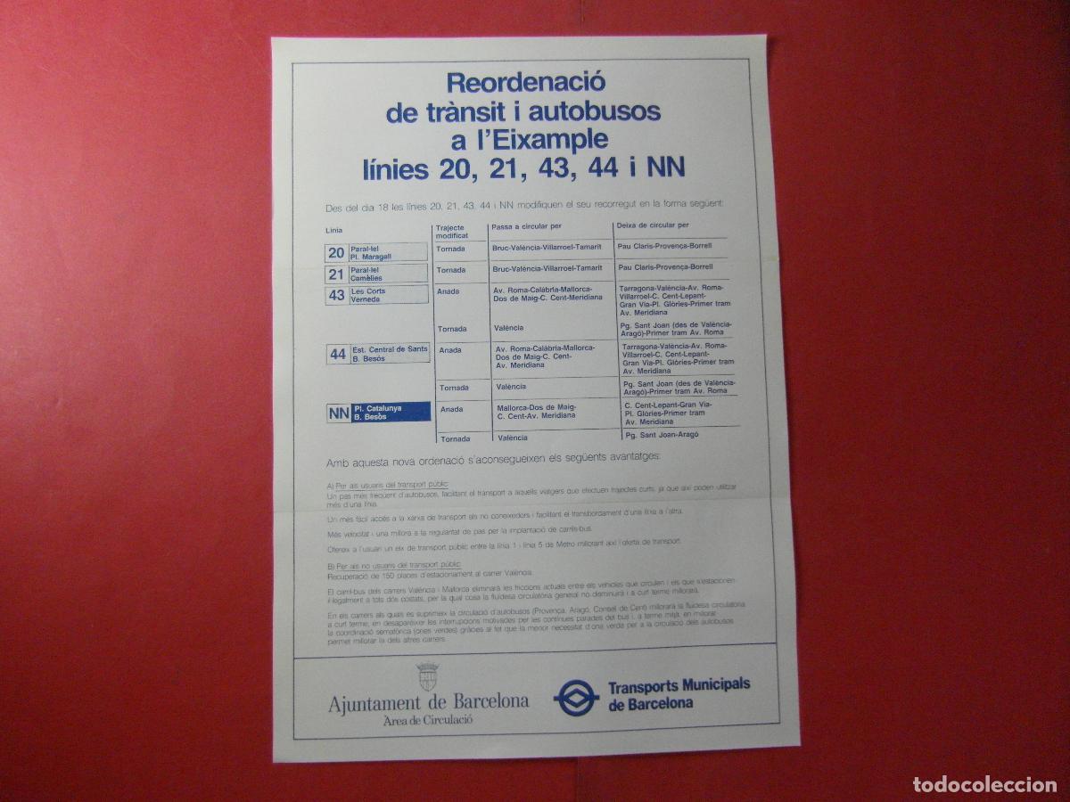 Coleccionismo billetes de transporte: REF: BCN100 - COL. BARCELONA 2&ordm; AVISO REORDENACION EIXAMPLE AUTOBUSES AFECTADOS 20 21 43 44 NN- LEEI