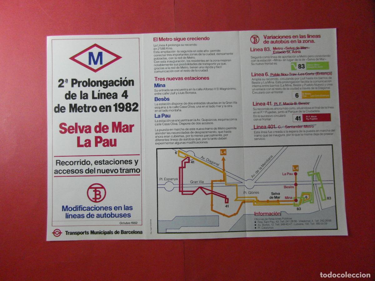 Coleccionismo billetes de transporte: REF: BCN100 - COL. BARCELONA METRO 2&ordf; PROLONGACION LINEA 4 1982 MODIFICACION AUTOBUSES -LEEINT