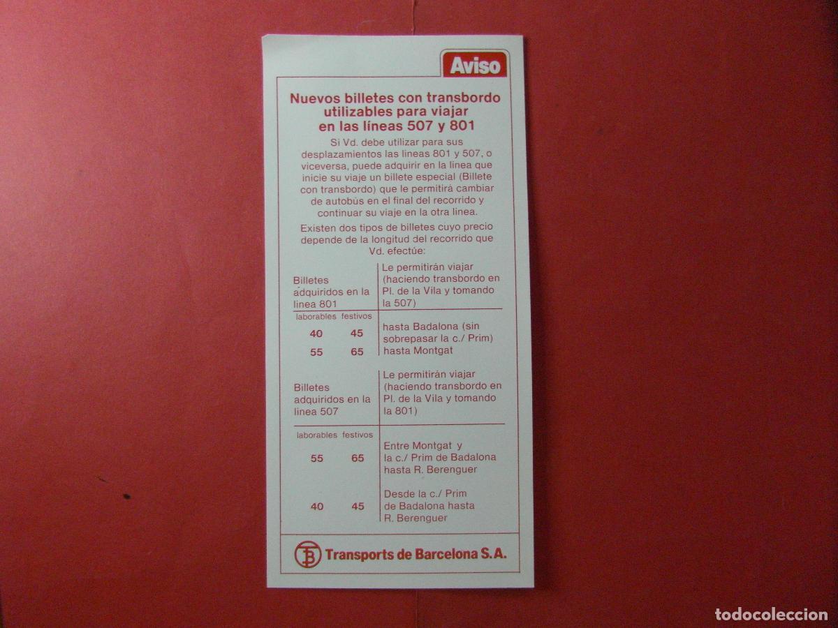 Coleccionismo billetes de transporte: REF: BCN100 - COL. BARCELONA NUEVOS BILLETES LINEAS 507 801 TRANSBORDO AUTOBUSES -LEEINT