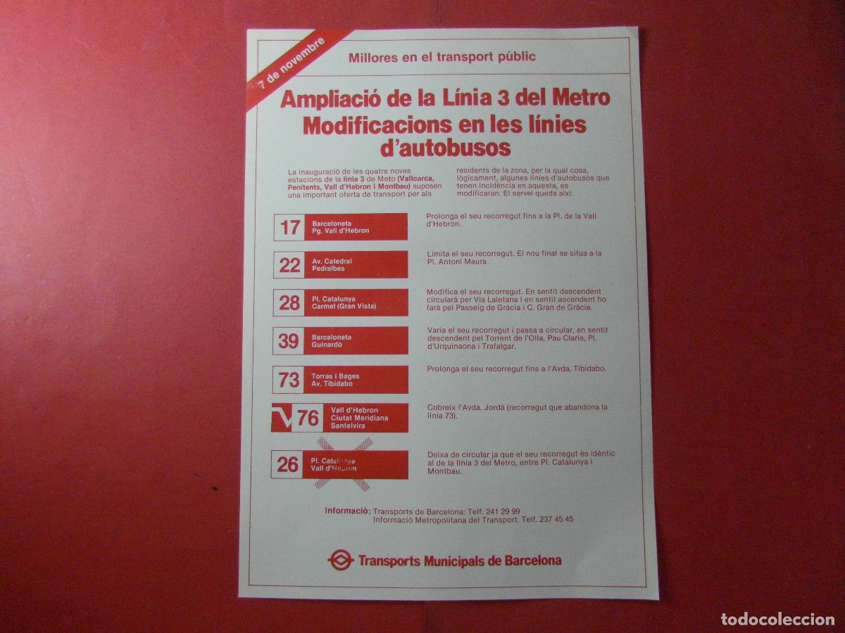 Coleccionismo billetes de transporte: REF: BCN100 - COL. BARCELONA AMPLIACION LINEA 3 METRO AUTOBUSES MODIFICACIONES -LEEINT