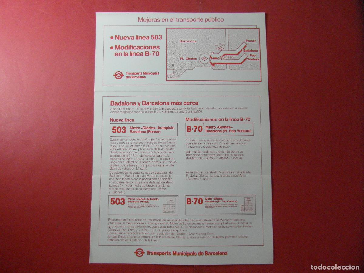 Coleccionismo billetes de transporte: REF: BCN100 - COL. BARCELONA AUTOBUSES NUEVA LINEA 503 MODIFICACIONES B-70 -LEEINT