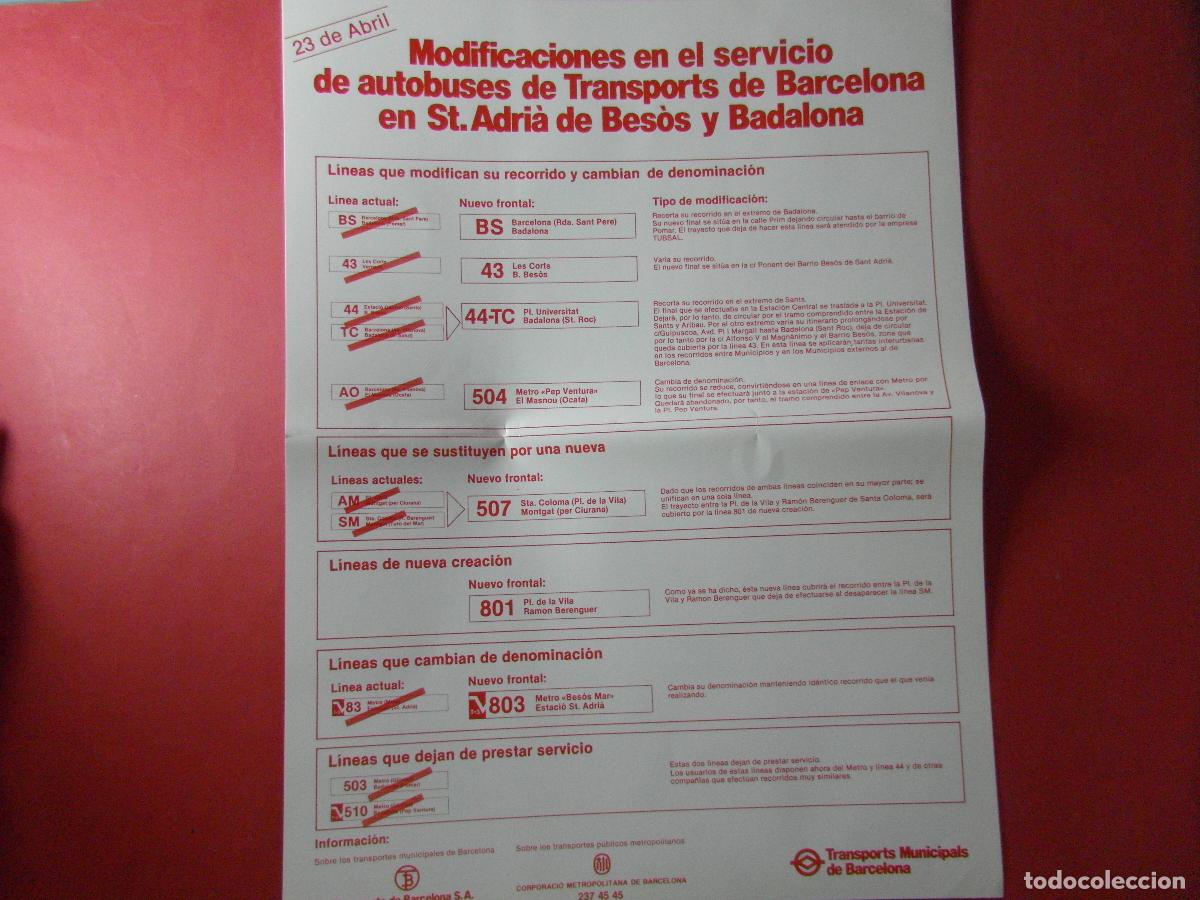 Coleccionismo billetes de transporte: REF: BCN100 - COL. BARCELONA AUTOBUS MODIFICACIONES ST. ADRIA BESOS BADALONA BS 43 44-TC 504 -LEEINT