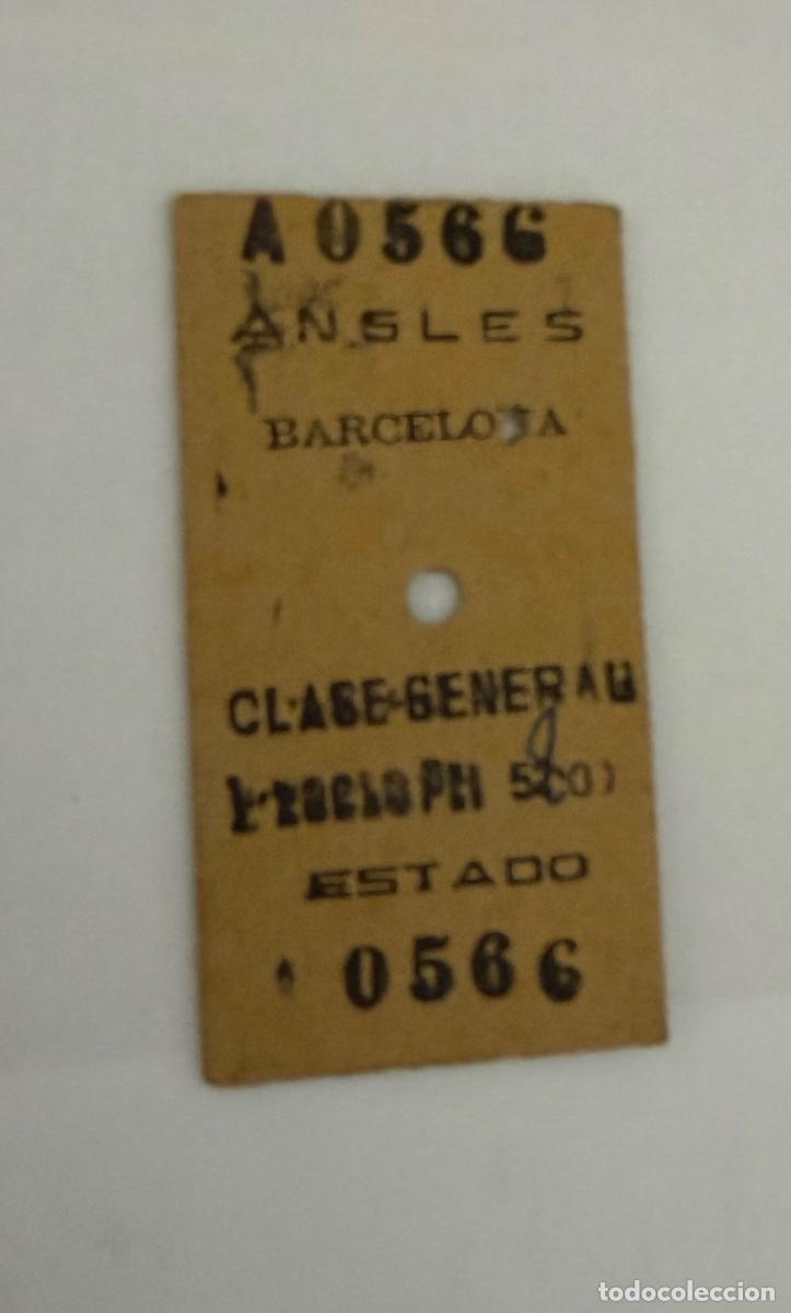 Coleccionismo billetes de transporte: Antiguo Billete tipo Edmonson Ferrocarril - Angles a Barcelona