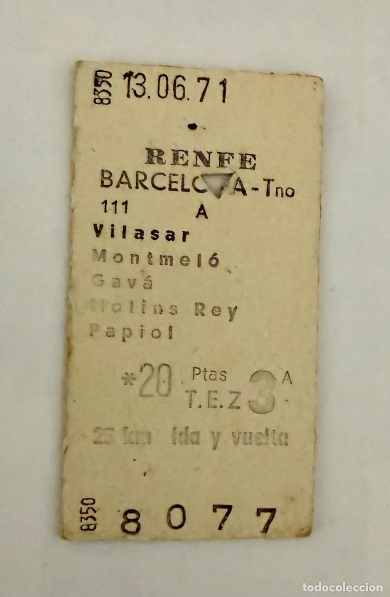 Coleccionismo billetes de transporte: Antiguo Billete Ferrocarril RENFE Barcelona a Vilasar
