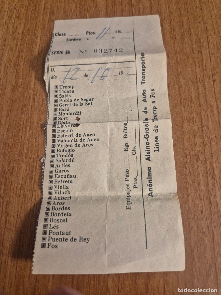 Coleccionismo billetes de transporte: BILLETE ANONIMA ALSINA-GRAELLS DE AUTO TRANSPORTE LINEA DE TREMPA FOS.