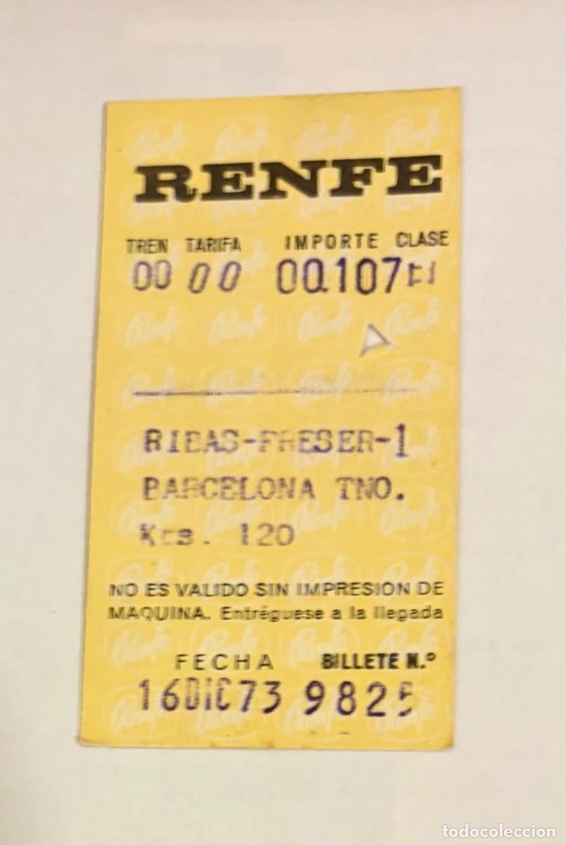 Coleccionismo billetes de transporte: ANTIGUO BILLETE TREN FERROCARRIL RENFE RIBES DE FRESER a BARCELONA