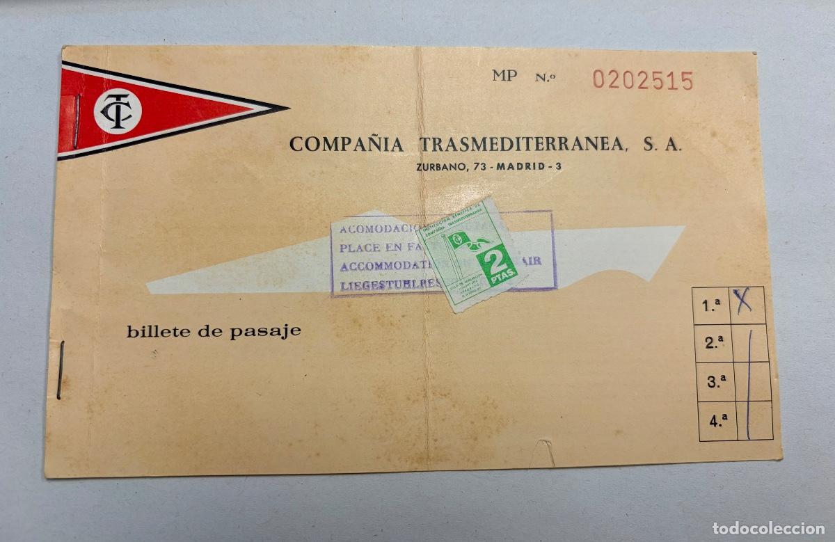 Coleccionismo billetes de transporte: ANTIGUO BILLETE NAVIERA COMPA&Ntilde;&Iacute;A TRANSMEDITERRANEA - PRIMERA CLASE ALMER&Iacute;A a MELILLA