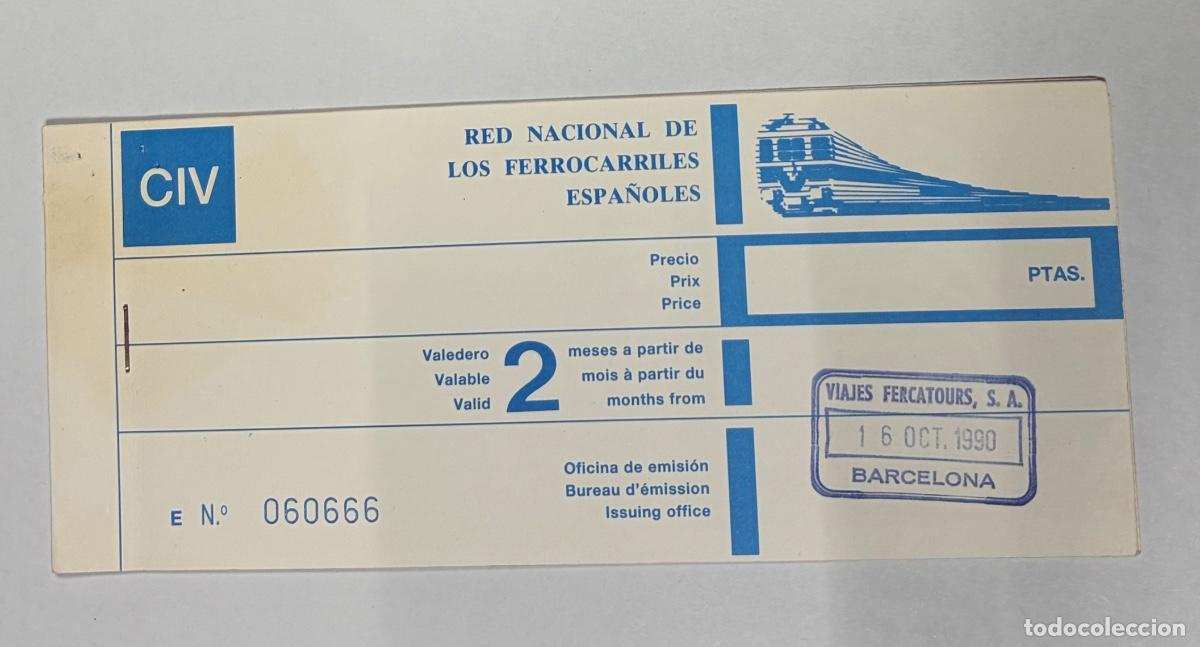 Coleccionismo billetes de transporte: Antiguo Billete Ferrocarril RENFE - NARBONNE a BARCELON