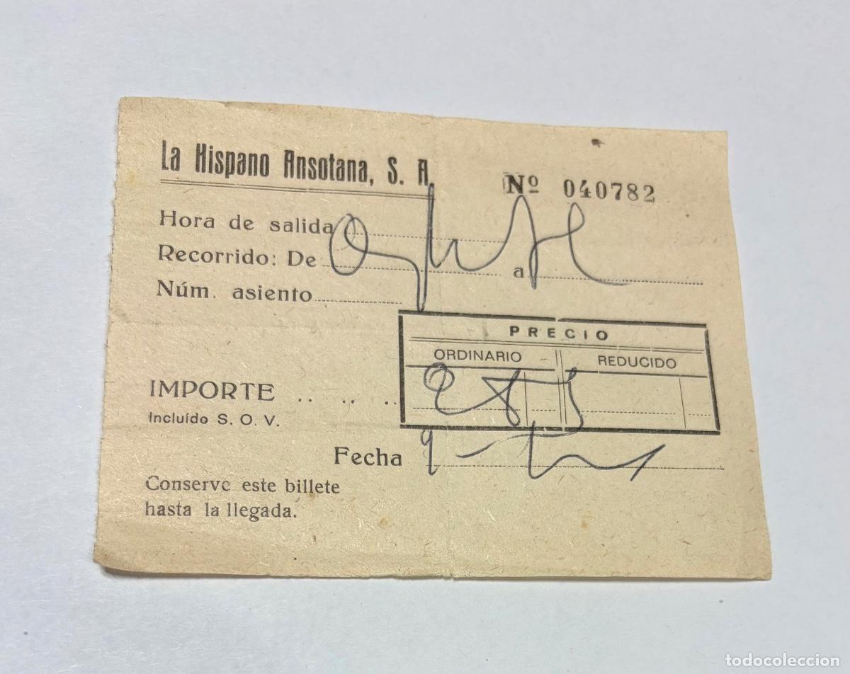 Coleccionismo billetes de transporte: ANTIGUO BILLETE COMPA&Ntilde;&Iacute;A DE TRANSPORTE LA HISPANO ANSOTANA S.A. - HUESCA