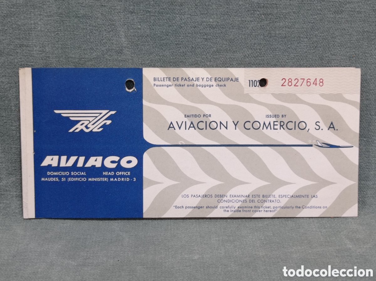 Coleccionismo billetes de transporte: BILLETE DE AVI&Oacute;N - AVIACO - LA CORU&Ntilde;A-MADRID - 1970 - PUBLICIDAD PEDRO DOMECQ - JEREZ