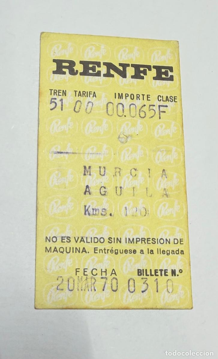 Coleccionismo billetes de transporte: ANTIGUO BILLETE FERROCARRIL RENFE MURCIA a AGUILA