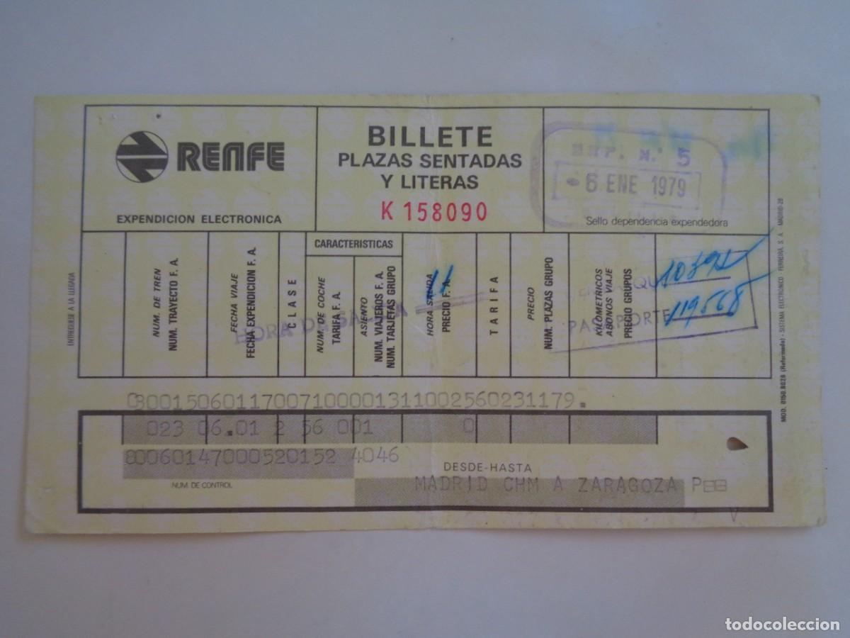 Coleccionismo billetes de transporte: RED NAL. FERROCARRILES ESPA&Ntilde;OLES, RENFE: BILLETE PLAZAS SENTADAS Y LITERAS. MADRID-ZARAGOZA 1979
