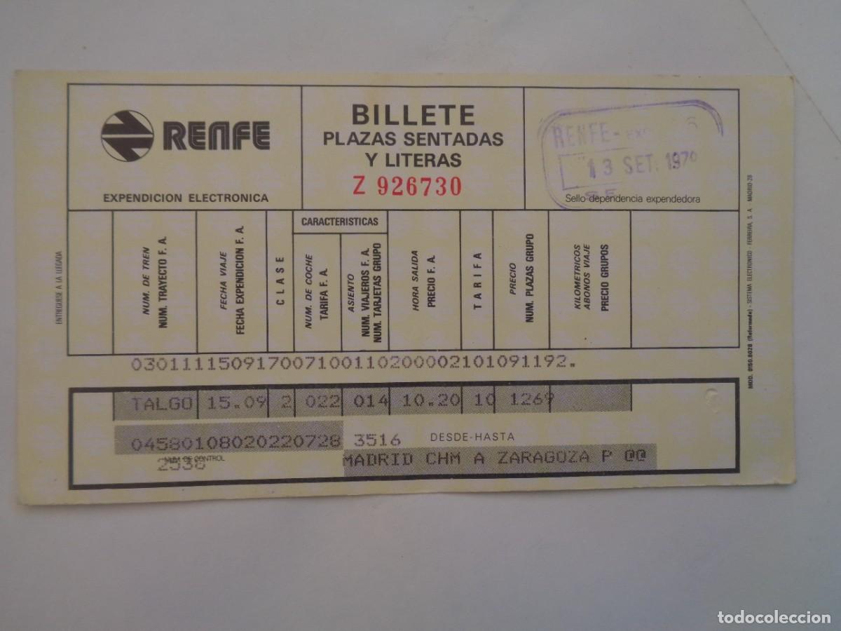 Coleccionismo billetes de transporte: RED NAL. FERROCARRILES ESPA&Ntilde;OLES, RENFE: BILLETE PLAZAS SENTADAS Y LITERAS. MADRID-ZARAGOZA 1979