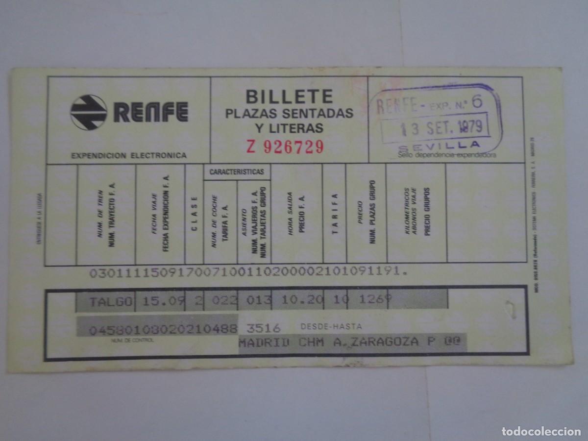 Sammeln von Fahrkarten: RED NAL. FERROCARRILES ESPA&Ntilde;OLES, RENFE: BILLETE PLAZAS SENTADAS Y LITERAS, MADRID - ZARAGOZA 1979