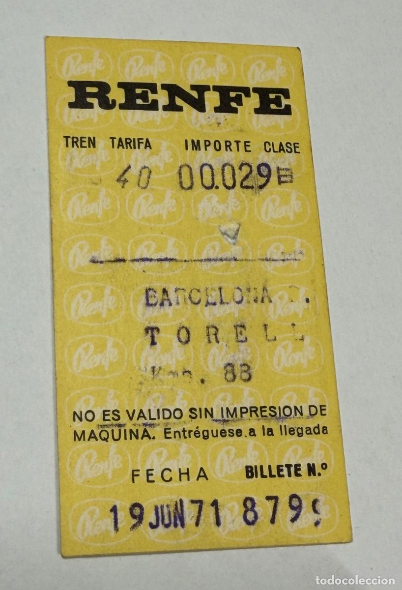 Coleccionismo billetes de transporte: ANTIGUO BILLETE TREN FERROCARRIL RENFE RIBES DE BARCELONA a TORELLO