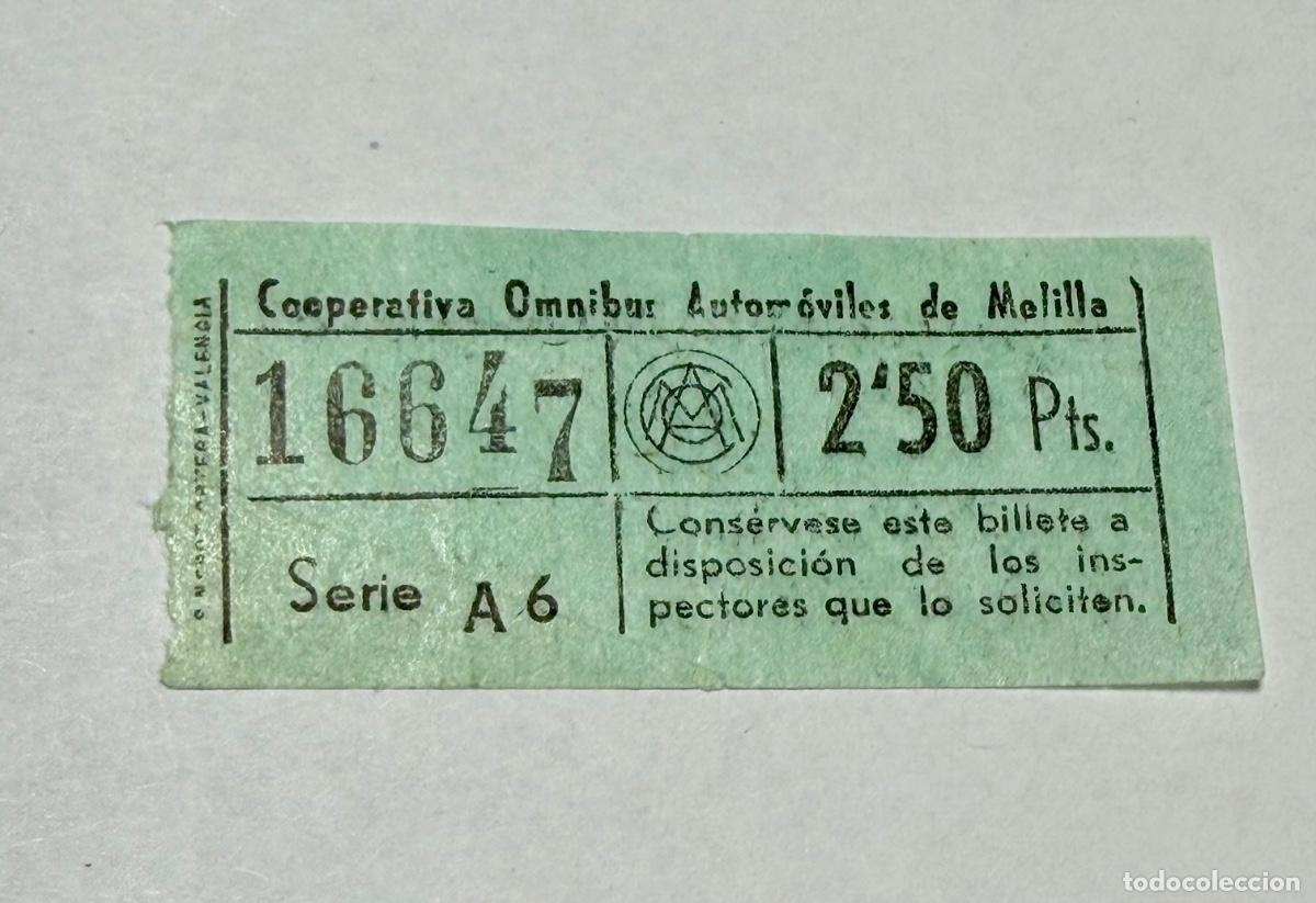 Coleccionismo billetes de transporte: ANTIGUO BILLETE COOPERATIVA &Oacute;MNIBUS AUTOM&Oacute;VILES DE MELILLA