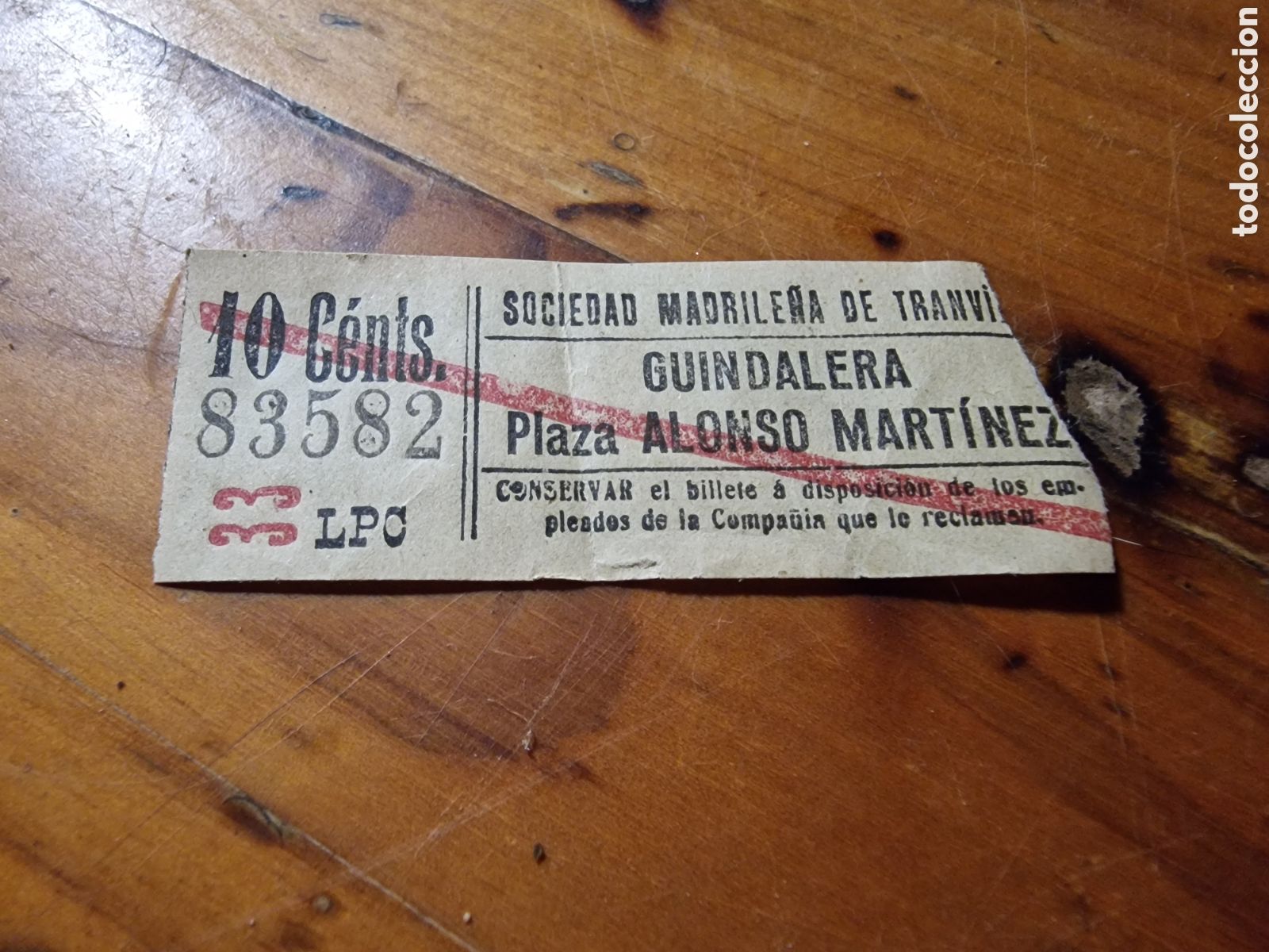 Coleccionismo billetes de transporte: Antiguo billete de tranv&iacute;a, guindalera, sociedad madrile&ntilde;a de tranv&iacute;as,ideal coleccionista