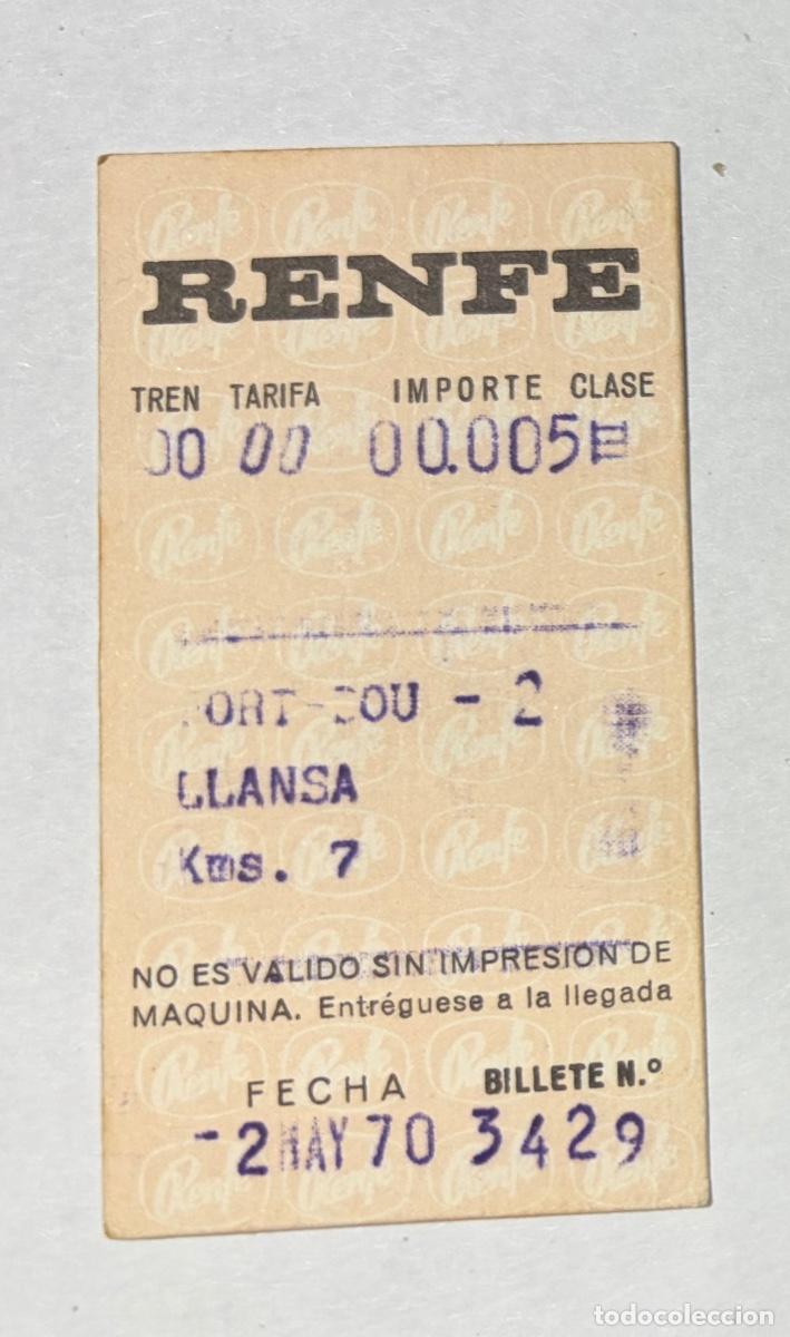 Coleccionismo billetes de transporte: ANTIGUO BILLETE TREN FERROCARRIL RENFE - PORTBOU A LLANSA